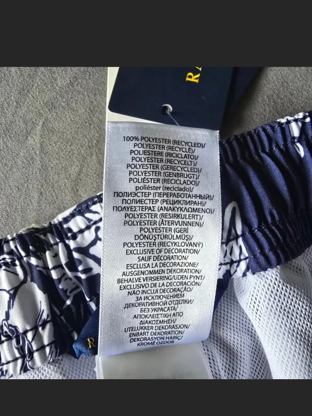 NWT Boys Polo Ralph Lauren Navy & White Tropical Print Swim Trunks